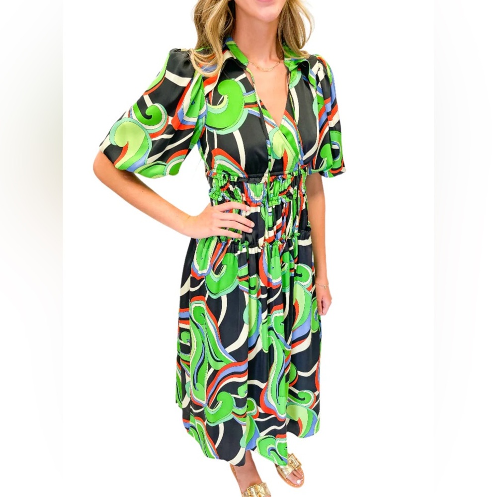 Alden Adair Shelbi Dress NWT Medium Green Abstract Print Midi
